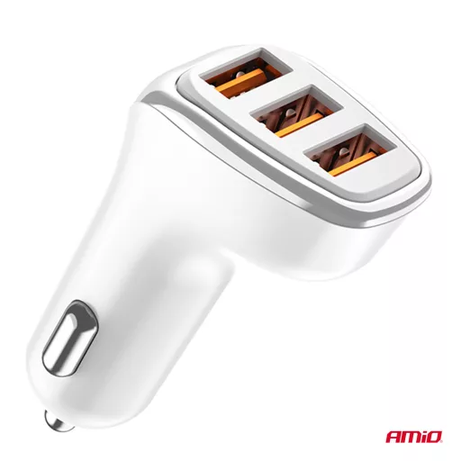 Amio Autós töltő 3x USB-A 3.1A 12/24V