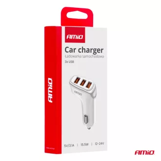 Amio Autós töltő 3x USB-A 3.1A 12/24V