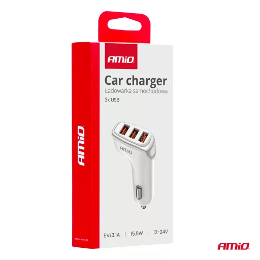 Amio Autós töltő 3x USB-A 3.1A 12/24V