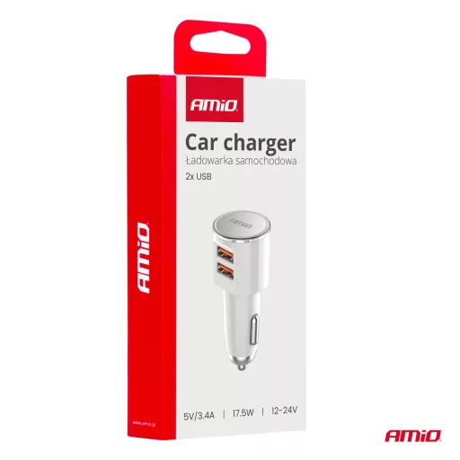 Amio Autós töltő 2x USB-A 3.4A 12/24V
