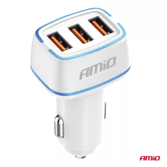 Amio Autós töltő 3x USB-A 30W 12/24V 5V/3A