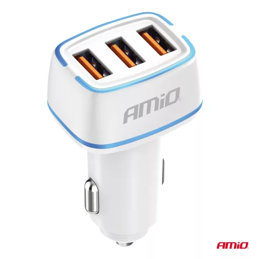 Amio Autós töltő 3x USB-A 30W 12/24V 5V/3A
