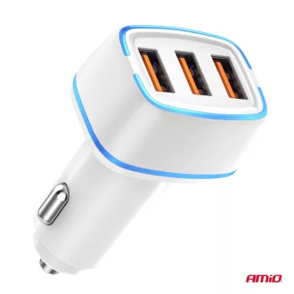 Amio Autós töltő 3x USB-A 30W 12/24V 5V/3A