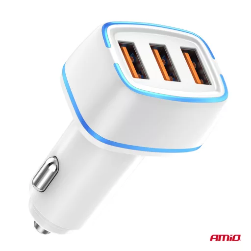 Amio Autós töltő 3x USB-A 30W 12/24V 5V/3A