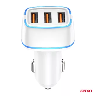 Amio Autós töltő 3x USB-A 30W 12/24V 5V/3A