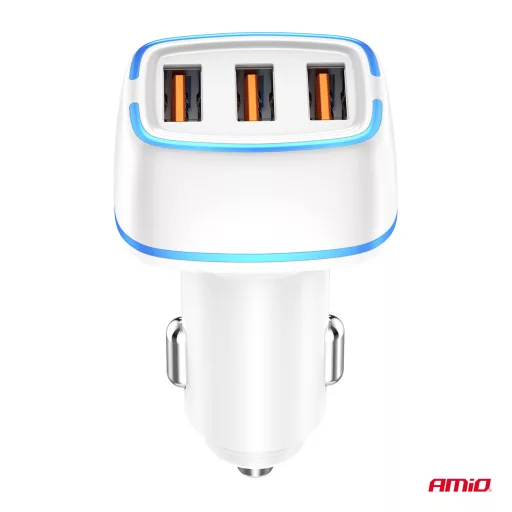 Amio Autós töltő 3x USB-A 30W 12/24V 5V/3A