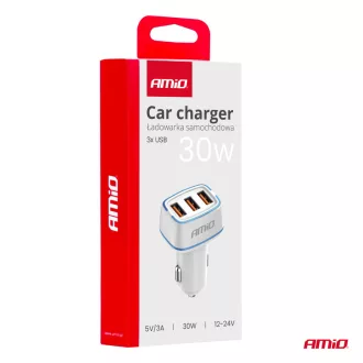 Amio Autós töltő 3x USB-A 30W 12/24V 5V/3A