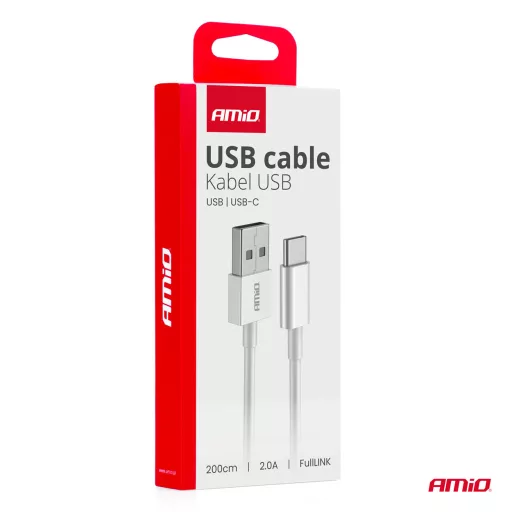 Amio Adatkábel USB-USB-C 2M Fehér 2A