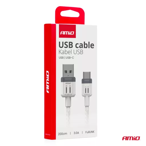 Amio Adatkábel USB-USB-C 2M Fehér 3A