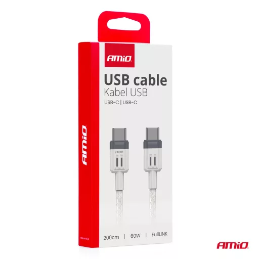 Amio Adatkábel USB-C-USB-C 200 CM 60W Fehér
