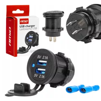 Amio Dupla Usb Aljzat, Beépíthető, Vízálló, 12/24V