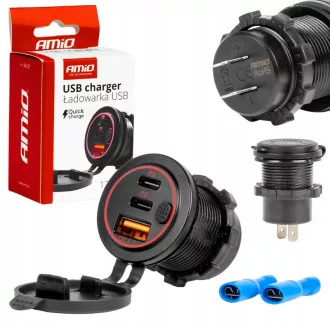   Amio Usb és Dupla Usb-C Aljzat, Beépíthető, Vízálló, 12/24V