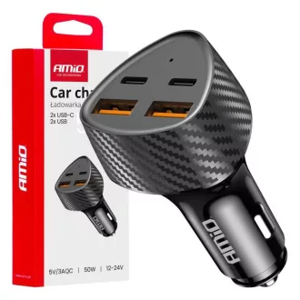 Amio, Szivargyújtós Töltő,  Dupla Usb + Dupla Usb C, 50W