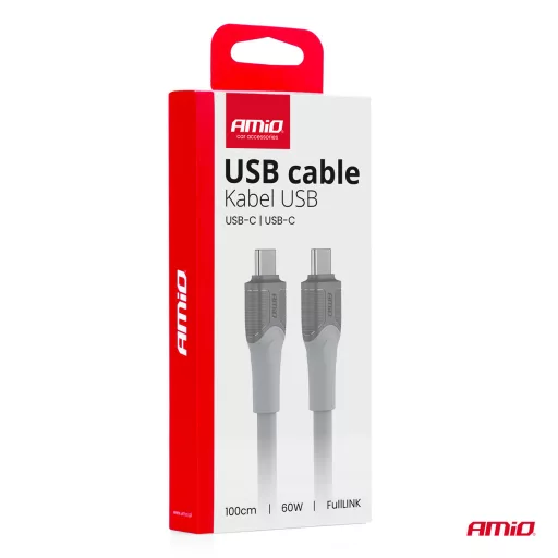 Amio Adatkábel USB-C-USB-C 100 CM 60W Fehér