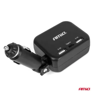   Amio Dupla elosztós töltő 2x USB A 1x USB C 12/24V 100W 180°