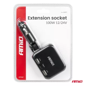   Amio Dupla elosztós töltő 2x USB A 1x USB C 12/24V 100W 180°