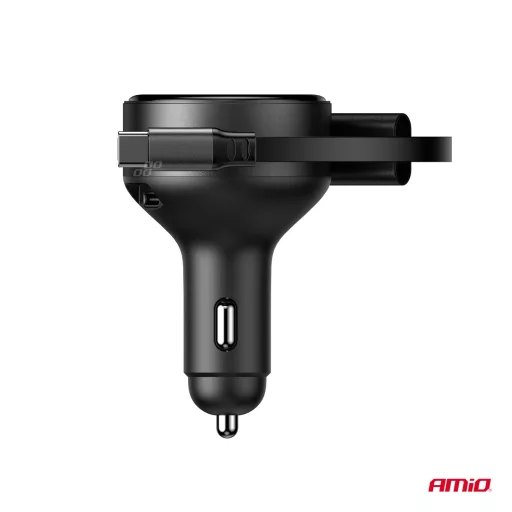 Amio Szivargyújtó Töltő Usb-C - Lightning, Behuzható, 60W 12/24V