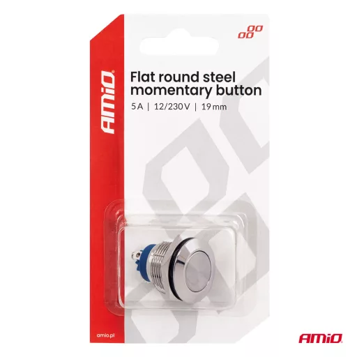 Amio Kapcsoló Nyomógomb 19mm 12-230V 5A