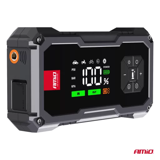 Amio Hordozható Akkumulátor, Kompresszor, Power Bank, Lámpa