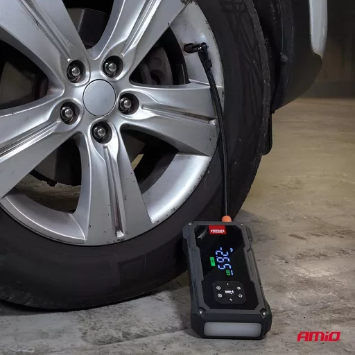 Amio Hordozható Akkumulátor, Kompresszor, Power Bank, Lámpa