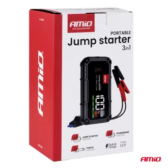 Amio Hordozható 3az1-ben Akkumulátor, 12V, 12000mAh