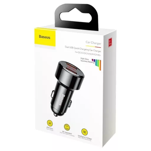 Baseus Magic Szivargyújtós Töltő 2x USB QC 3.0 45W Fekete
