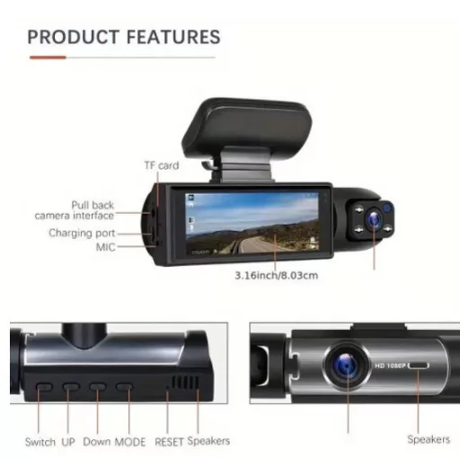 Dupla autós DVR videokamera, Full HD, 1080p felbontás