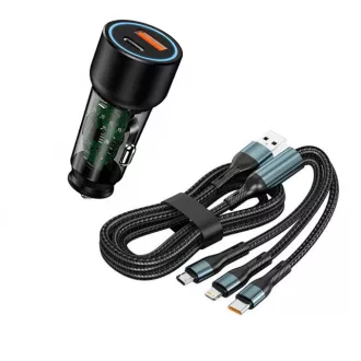   13030 07ACSET Gyors töltő USB/USB-C + 3 az 1-ben töltő különböző töltőfejekkel - 5A 20W 12-24V