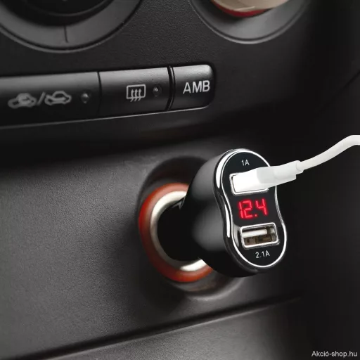 Autós szivargyújtó adapter - 2 x USB, feszültségmérővel, árammérővel