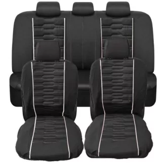   Univerzális üléshuzat szett - Légzsákos - fekete színű, fehér csíkokkal 9 részes