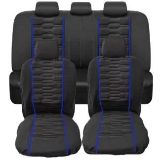   Univerzális üléshuzat szett - Légzsákos - fekete színű, kék csíkokkal 9 részes