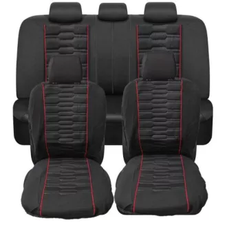   Univerzális üléshuzat szett - Légzsákos - fekete színű, piros csíkokkal 9 részes