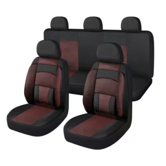   Univerzális üléshuzat szett Légzsákos - fekete/piros oldaltámaszos erős Bőr hatás