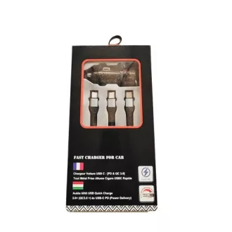   Gyors töltő USB/USB-C + 3 az 1-ben töltő különböző töltőfejekkel - 5A 20W 12/24V