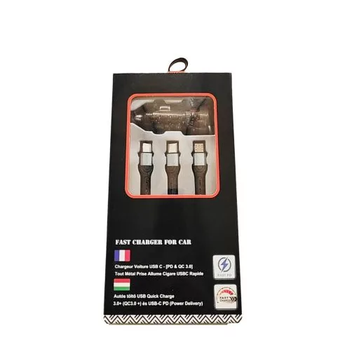 Gyors töltő USB/USB-C + 3 az 1-ben töltő különböző töltőfejekkel - 5A 20W 12/24V