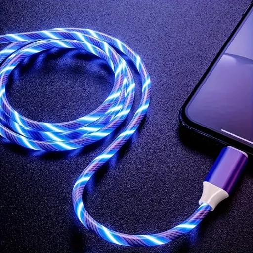 Apple LIGHTNING világító LED töltőkábel kábel - kék színben