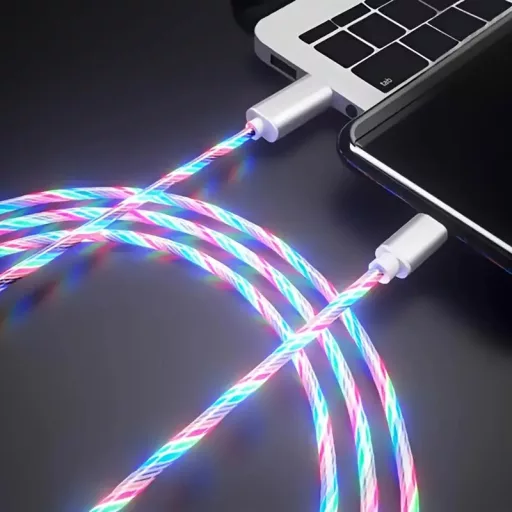 TYPE-C világító LED töltőkábel kábel - fehér színben