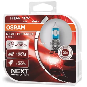 Izzó 12V/51W/HB4 2db/+150% Osram Night Breaker Laser 9006NL