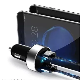   Autós töltő + voltmérő 05USB - 2USB - Quick Charge 3.0 - 12/24V