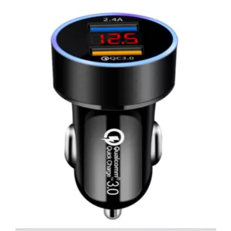   Autós töltő + voltmérő 05USB - 2USB - Quick Charge 3.0 - 12/24V
