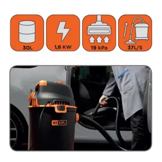   Száraz-nedves porszívó 30L, 1600W, Kisgépcsatlakozóval, BLACK+DECKER BXVC30PTDE