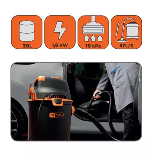 Száraz-nedves porszívó 30L, 1600W, Kisgépcsatlakozóval, BLACK+DECKER BXVC30PTDE