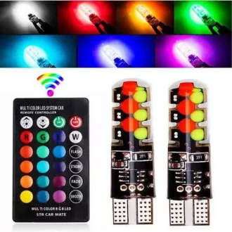 Színes T10-RGB Led Izzó távirányítós 12V készlet