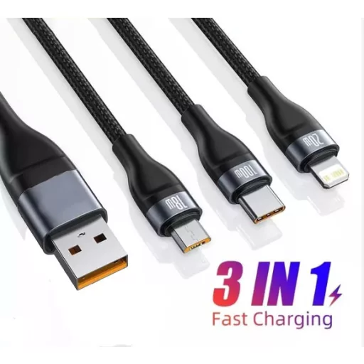 12095 6A-100W 3IN1 Gyorstöltő kábel - Alumínium ötvözet
