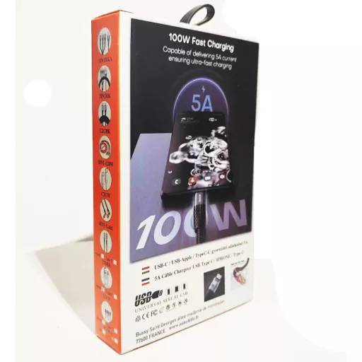 12101 5A 100W Gyorstöltő adatkábel USB - TYPE-C - 1méter 121BK-C