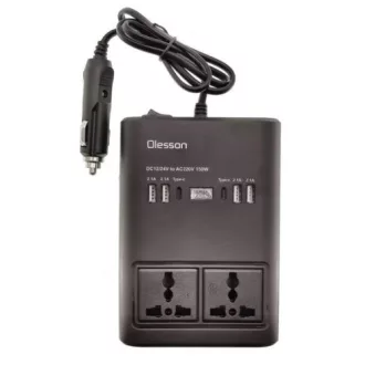   Inverter Feszültségátalakító, 150W AC 230V-ra, 2 hálózati csatlakozóval, 4 USB - 2 Type-C porttal és 1 szivargyújtó aljzat