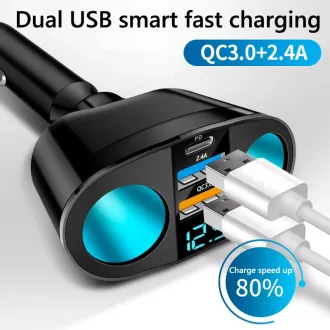   13115 QC3024 Prémium autós töltő 2 USB porttal + 2 szivargyújtó + PD