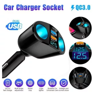  13115 QC3024 Prémium autós töltő 2 USB porttal + 2 szivargyújtó + PD