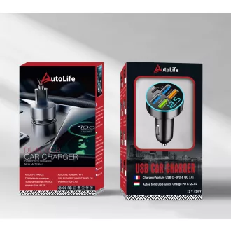   13139 M57 Autós töltő + voltmérő - 4USB + USB-C - PD+2 SUPER+QC3.1+3.1 - 12-24V