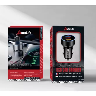   13177 M22 Autós töltő + voltmérő - 2USB - Quick Charge 3.0 - 12-24V